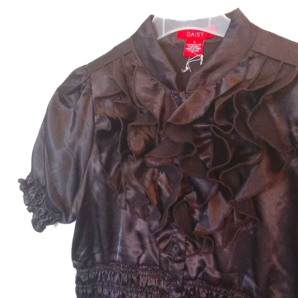 Satin Ruffled Bodice Blouse with Smocking - Picture 5 of 10